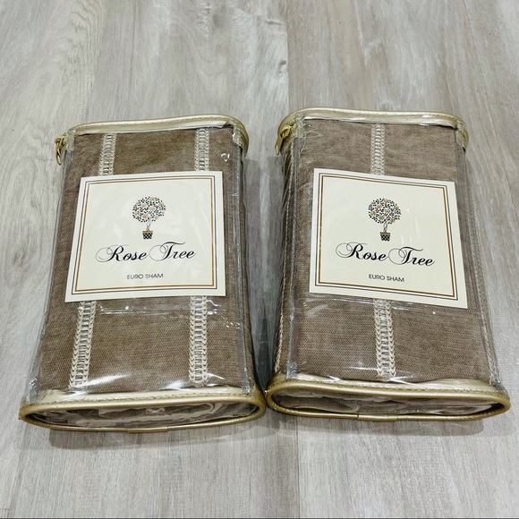 Rose Tree Laurenza Euro Sham Beige w/ Cream Embroidered Stripes 26 x 26" NIP NEW - Picture 3 of 9